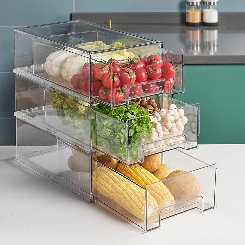 Kitchen Refrigerator Storage Box Fruit Vegatable Meat Fish Food Drawer Organizer Fresh-keeping Stackable Bin Stackable Container
