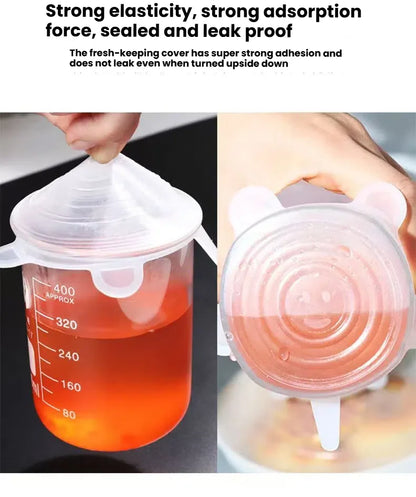 6Pcs Six-Piece Set of Fresh-Keeping Lids, Silicone Sealing Lids, Silicone Crisper Lids, Smiley Face Sealing Lids, Fresh-Keeping Lids