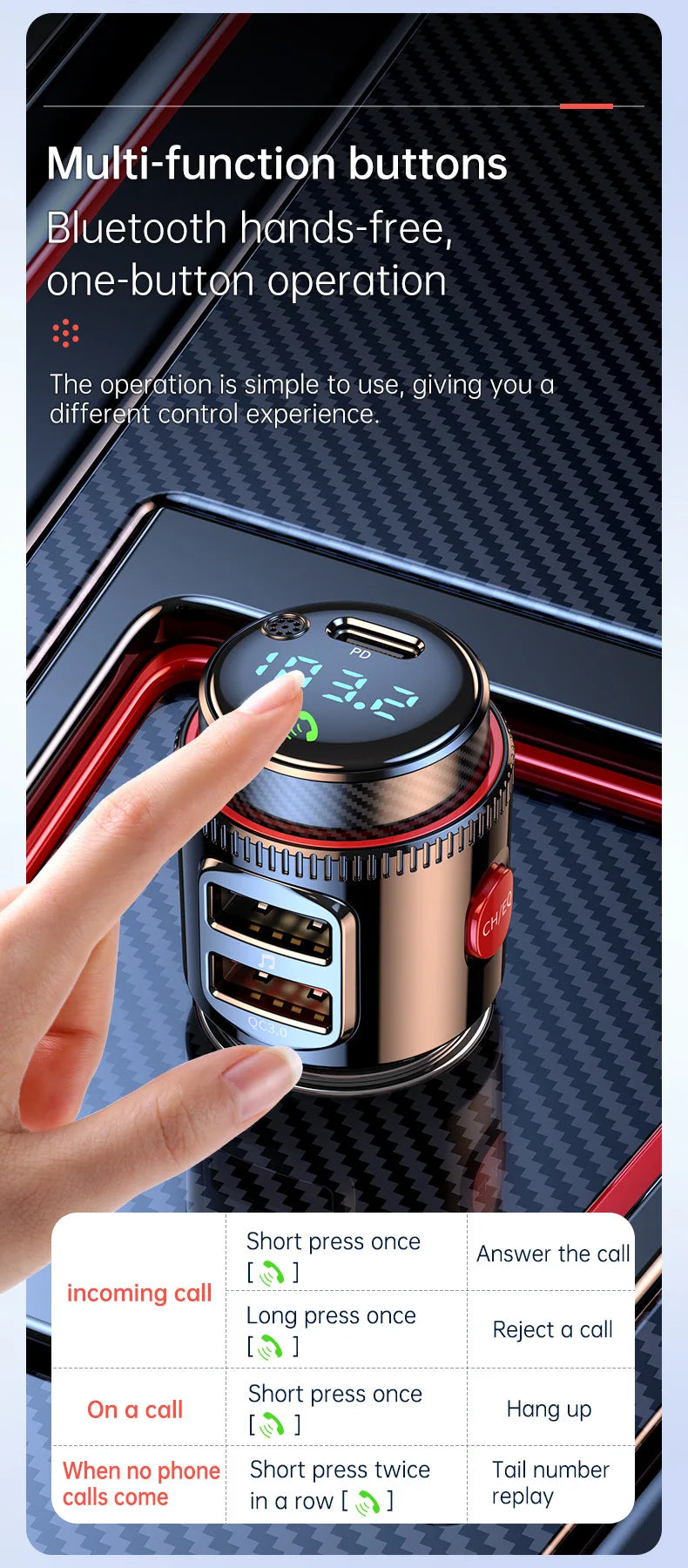 VR Robot PD30W+QC 3.0 Bluetooth 5.4 Car MP3 Player FM Transmitter Wireless Handsfree U Disk Play USB Car Fast Charge Adapter