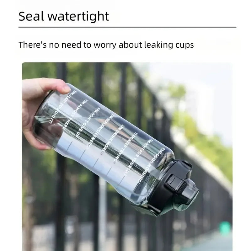 2L Large Capacity Sports Water Bottle With Straw Portable Leakproof Sports Fitness BottleS With Time Marker for Outdoor Gym