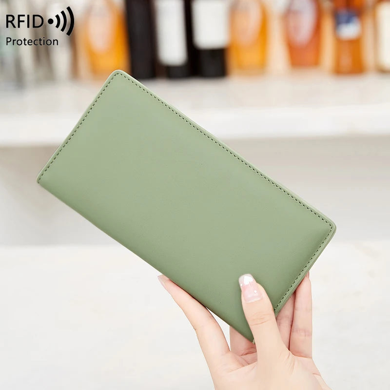 RFID Blocking Ultra-Thin Wallet for Women, Multi-Card Check Credit Card Bag, Multi-functional Zipper Buckle, Long Fashion wallet