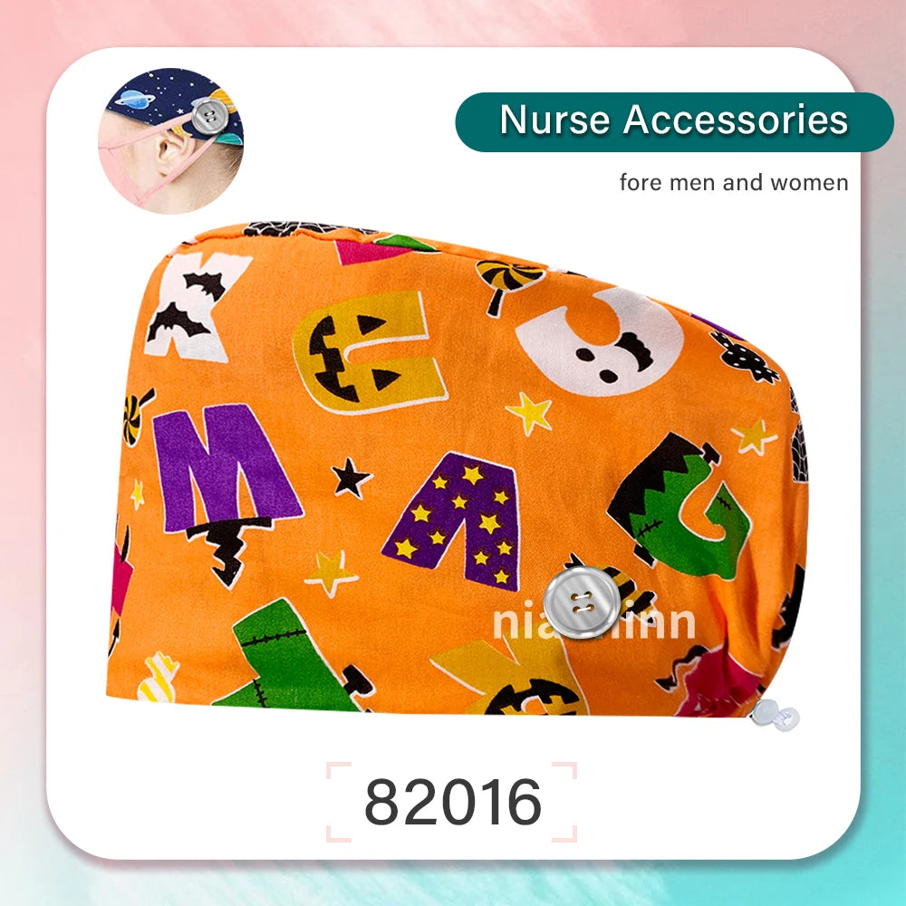 Cartoon Printed Operating Room Doctor Work Scrub Hat Pharmacy Dentistry Clinic Surgical Cap Adjustable Medical Nurse Accessories