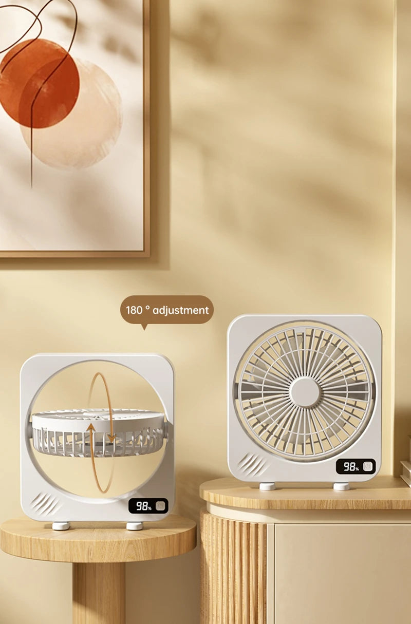 Electric Fan Portable Usb Charging Cycle Electric Fan Table Fan Digital Display 5-speed Desktop Small Fan Office Camping