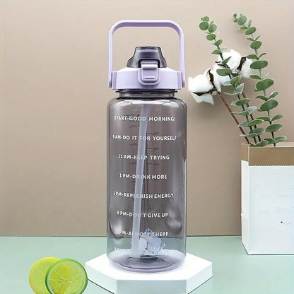 2L Large Capacity Plastic Straw Water Bottle with Time Marker Leak-Proof Design for Outdoor Sports Fitness Travel Hydration Cup