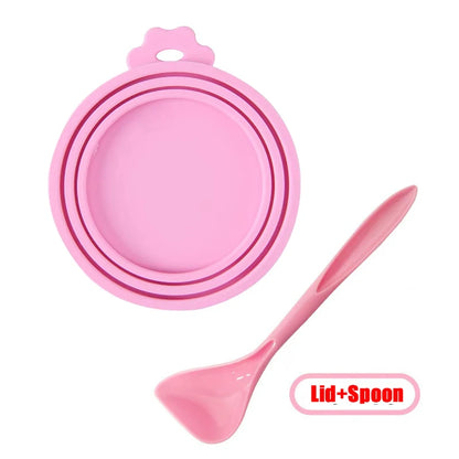 Reusable Pet Food Can Cover and Spoon Portable Dogs Cat Storage Tin Cap Lid Seal Cover Health Pet Supplies Pet Silicone Lids Can