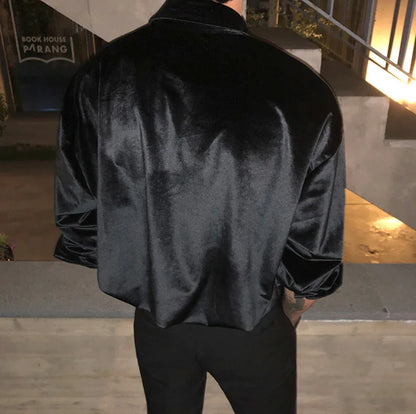 Men's Winter Velvet Shirt Red Black Luxury Clothes For Mens Burgundy chemise velours homme Korean Men Clothing Streetwear