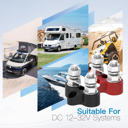 Bus Bar 12V 200A Battery Power Distribution Block 5/16" Dual Studs Terminal Block Busbar Junction Block for Auto Car Marine Boat