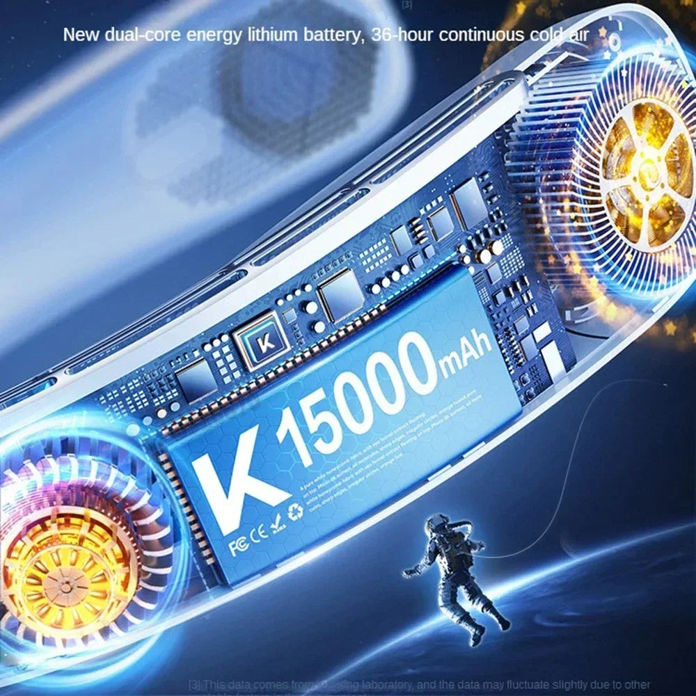 15000mah Portable Neck Fan Smart Digital Display USB Rechargeable Outdoors Bladeless Silent Cooling Neck Fan For Summer Sport