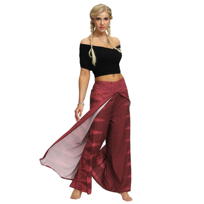 Boho Pants Wide Leg Palazzo Pants with Slits for Women Flowy Hippie Dance Pants,Bohemian Gypsy Yoga Pants