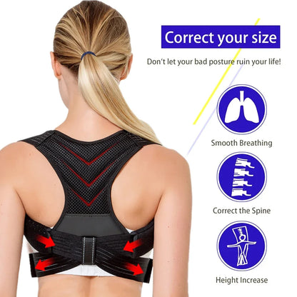 BraceTop Adjustable Posture Corrector Breathable Back Straightener, Upper Back Brace Providing Pain Relief From Neck, Shoulder