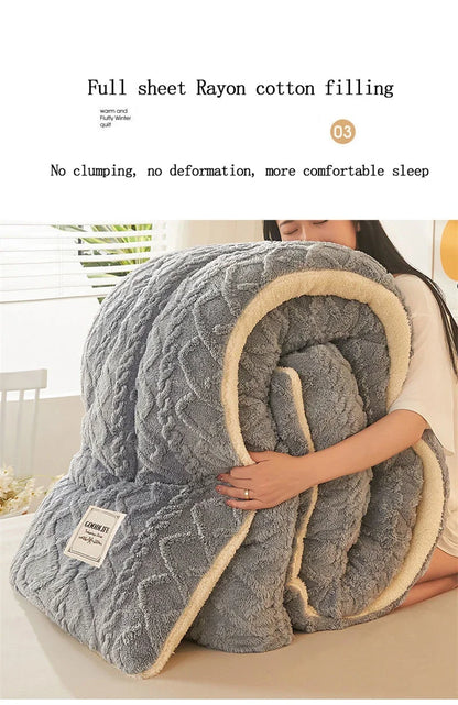 Super Thick Weighted Winter Blanket for Bed Faux Lamb Cashmere Plush Fleece Throw Queen King Size Cozy Warm Quilt Comforter