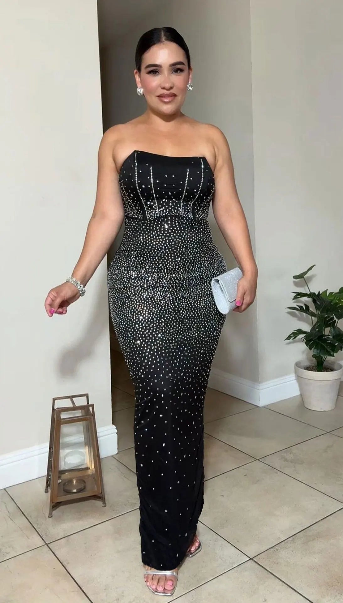 CM.YAYA Diamonds Hot Rhinestones Strapless Women Sleeveless Long Dress 2025 Spring Birthday Party Evening Prom Maxi Dresses