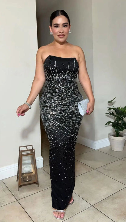 CM.YAYA Diamonds Hot Rhinestones Strapless Women Sleeveless Long Dress 2025 Spring Birthday Party Evening Prom Maxi Dresses