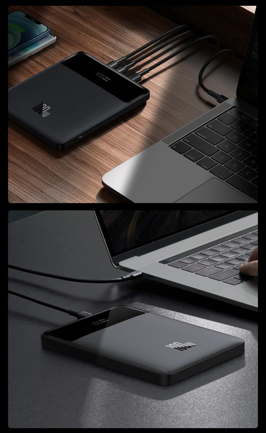 Baseus 100W Power Bank 20000mAh Type C PD Fast Charging Powerbank Portable External Battery USB Quick Charge For Macbook Laptop