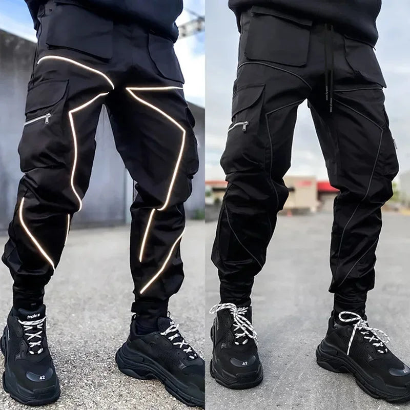 New 2025 Men‘s Casual Cargo Pants Loose Fashion Striped Multi Pocket Sports Fitness Hip Hop Jogger Trousers Male Cargo Pants