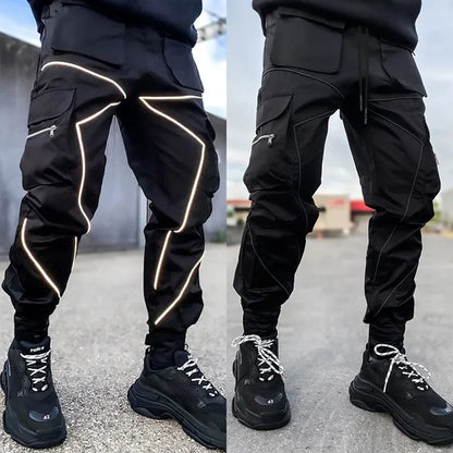 New 2025 Men‘s Casual Cargo Pants Loose Fashion Striped Multi Pocket Sports Fitness Hip Hop Jogger Trousers Male Cargo Pants