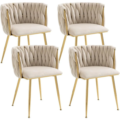 Modern Velvet Dining Chair with Gold Metal Legs, Set of 4 Luxury Tufted Dining Chairs for Living Room, Dining Chair