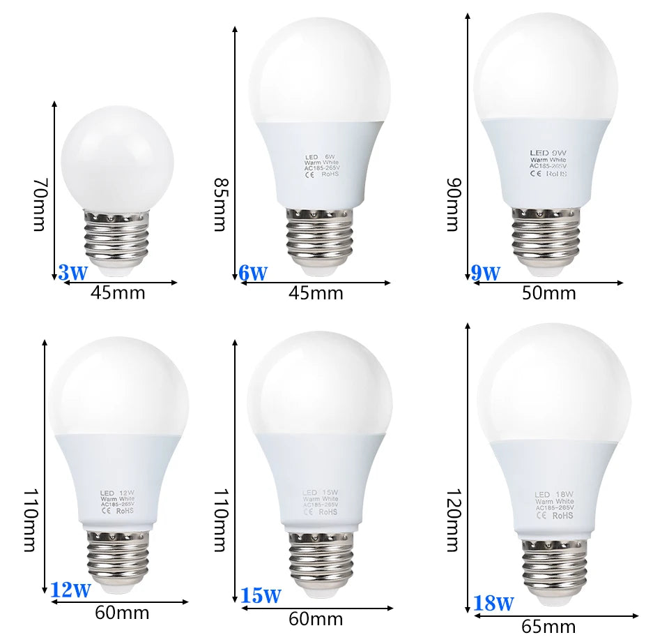 3W 6W 9W 12W 15W 18W LED Bulb Lamps E27 Lampada LED Light Bulb AC 220V-240V Smart IC High Brightness Bombilla Lamp Spotlight