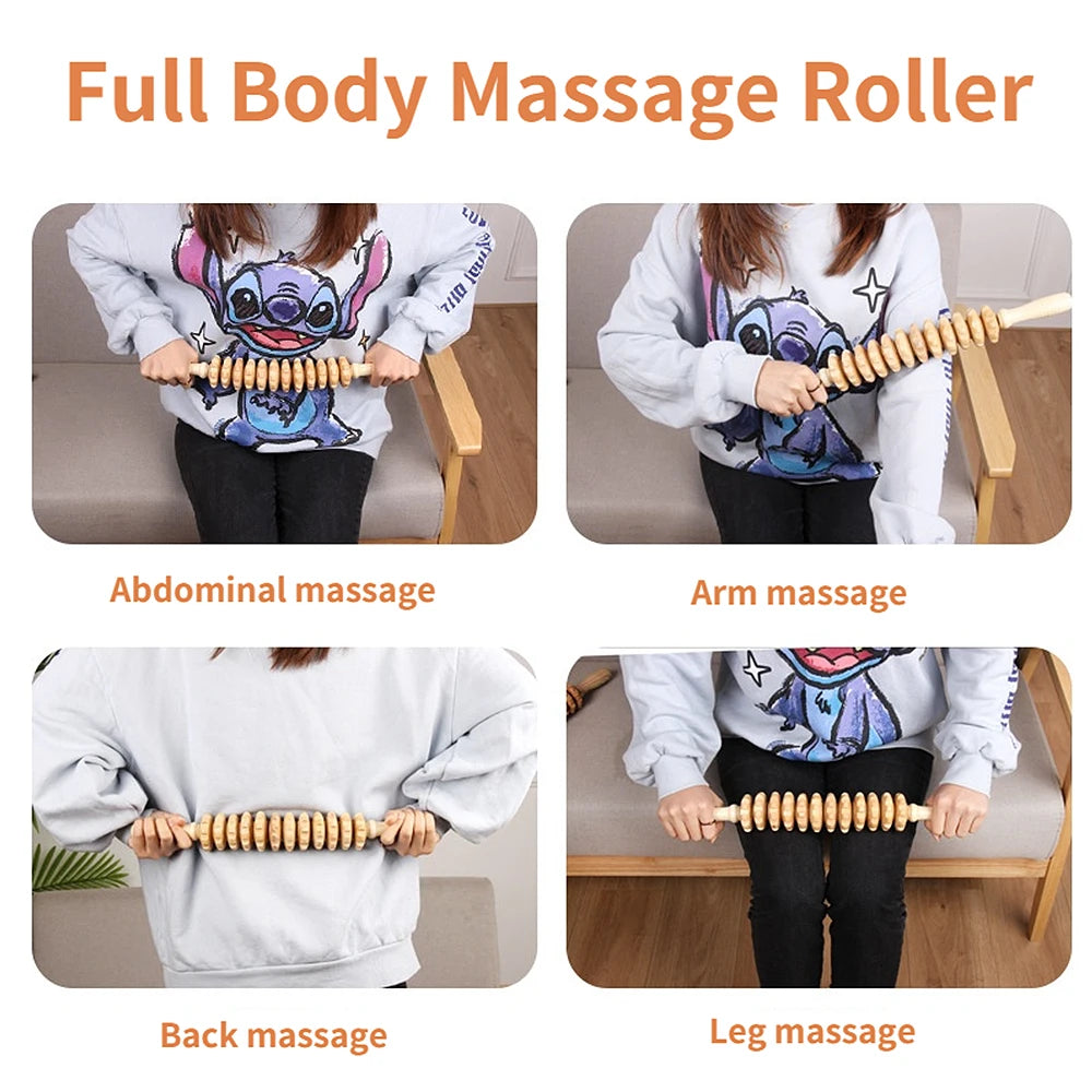 Natural Curved Wooden Massage Roller for Waist and Thigh, Multi-Functional Body Roller for Cellulite Reduction & Muscle Tension