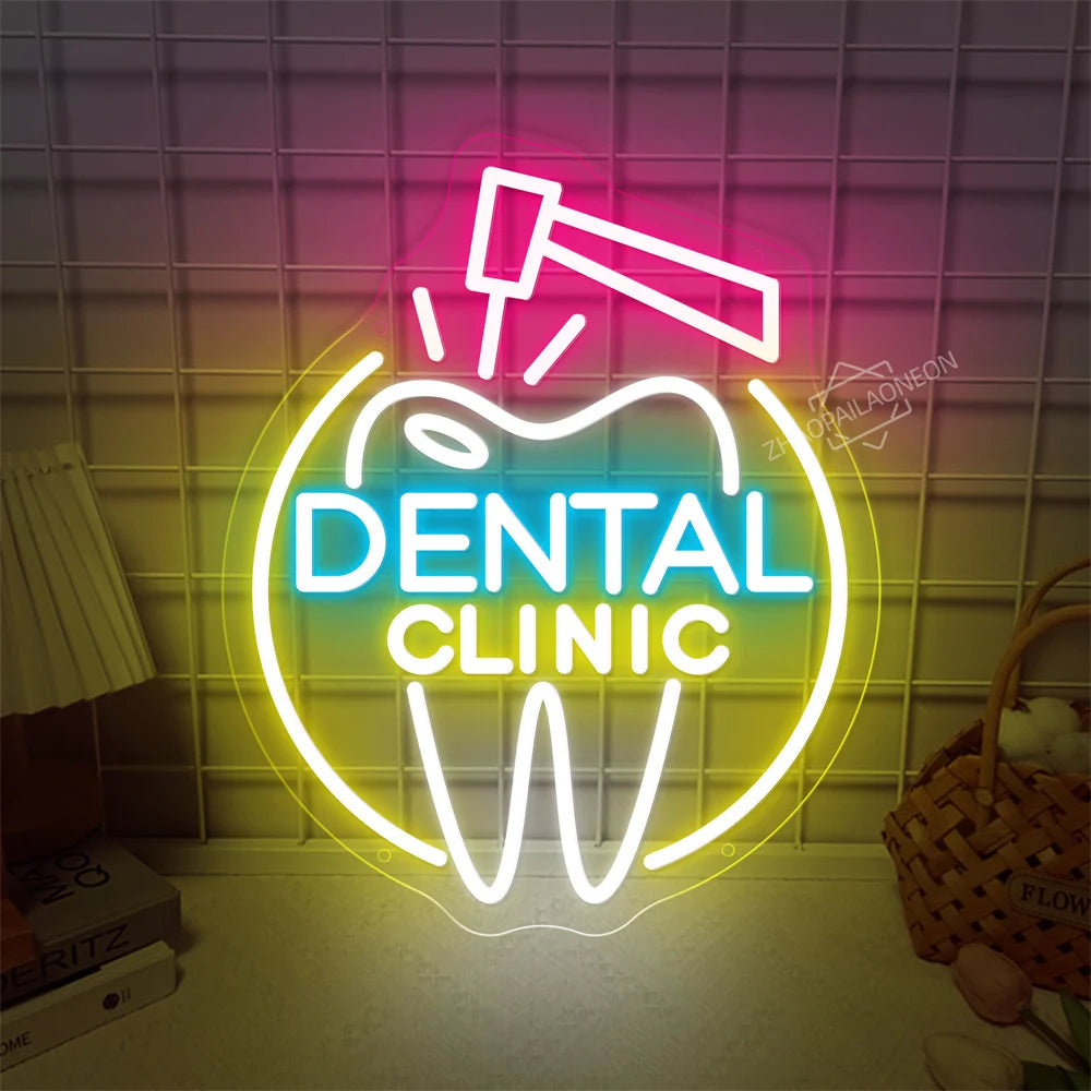 DENTAL CARE LED Neon Tooth USB Powered Neon Signs Teeth Dental Night Light 3D Wall Art & Game Room Bedroom Party Decor Lamp Sign