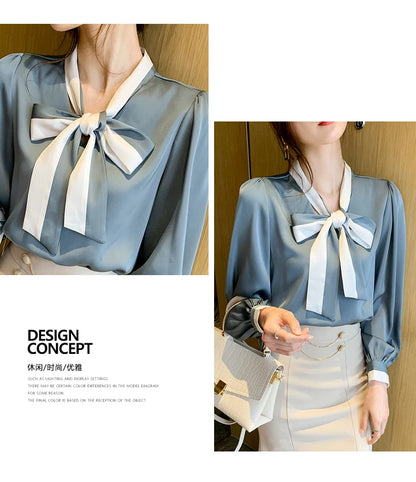 Elegant Office Blouses Women Chiffon Autumn Winter Korean Fashion Casual Streetwear Blusas Mujer Puff Sleeve Ladies Tops Shirts