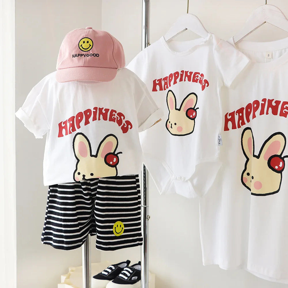 Family Cute Matching T Shirts Parent-child Rabbit Clothes Funny Dad Mom and Son Daughter Cotton Tees Tops Baby Newborn Bodysuit
