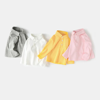 Ins Infant Babys Boys Polo Shirts Autumn Solid Long Sleeve Little Boy Sundershirt Casual Turn Down Collar Toddler Kids Boys Tops