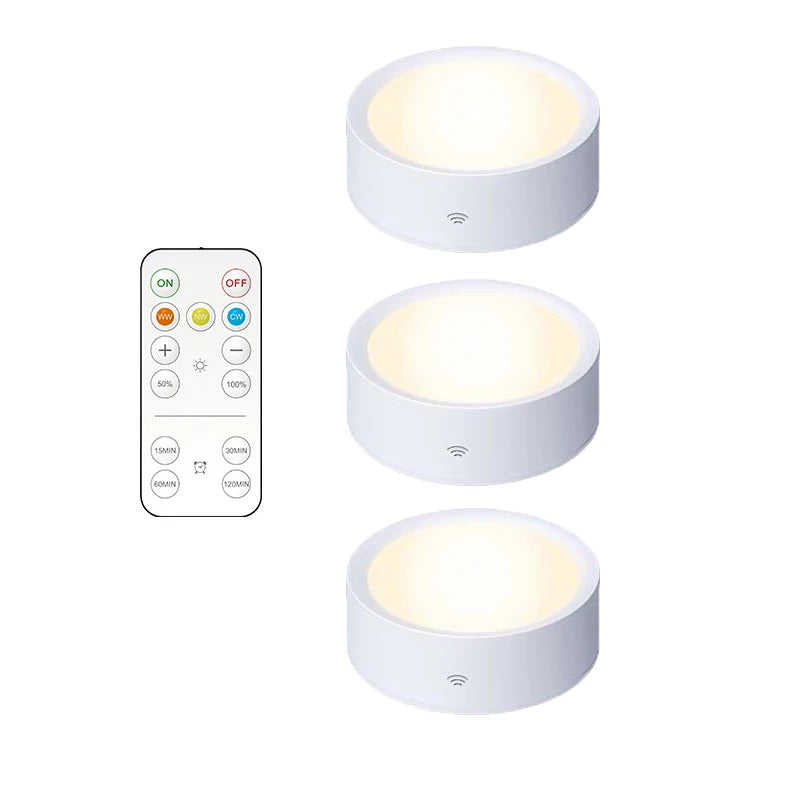 Smart Remote Control Cabinet Light Battery Powered Night Light Dimmable Warm/White Light Kitchen Light Closet Aisle Stairs Light