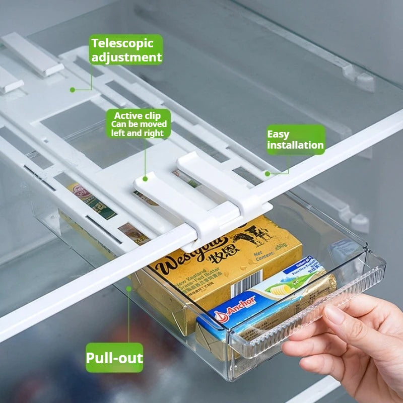 Fridge Organizer Under Shelf Drawer Pull Out Refrigerator Organizer Bin Clear Fridge Storage Container Freezer kitchen Organizer