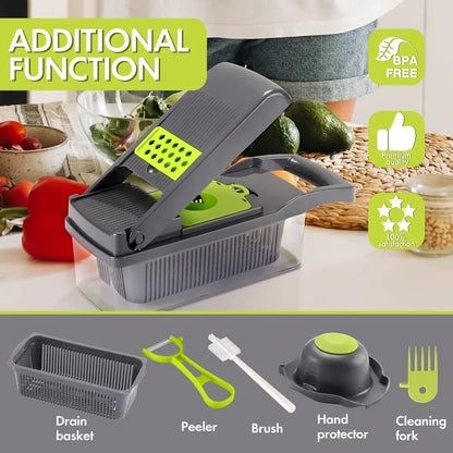 Vegetable Chopper Onion Chopper Multi Function Food Grater 14 in 1 with Basket for Potatoes Vegetables with Strainer Basket