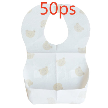 50-Pack Disposable Bibs for Babies Aged 6 Months to 2 Years Cartoon Bear Feeding Bib for Boy Girl Non-woven Drool Towel