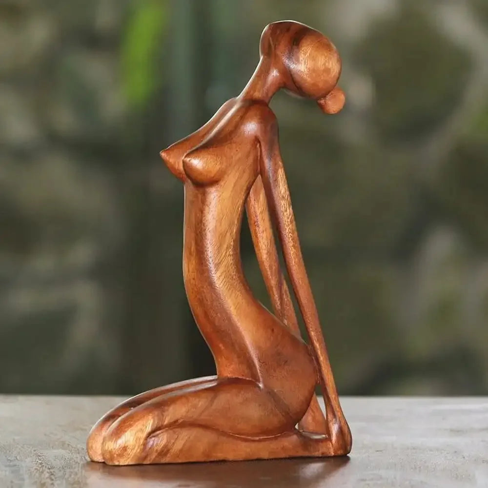 YOGA GIRL WOOD CARVING Yoga Pose Meditation Statue - Handmade Wooden Yoga Pose Sculpture Yoga Girl Home Decoration