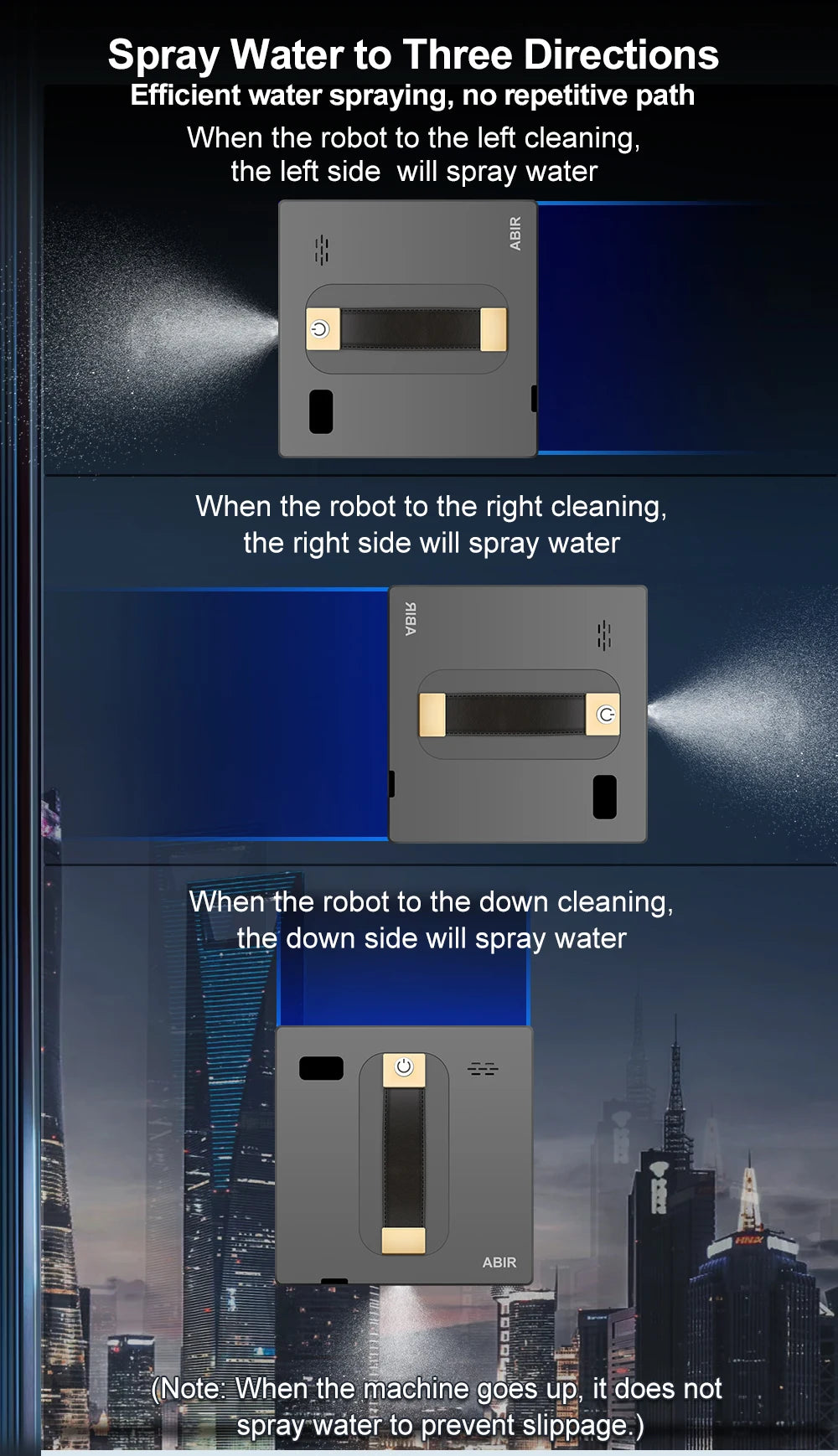 Robot Window cleaner ABIR WD8,Dual Water Spray,Smart Memory,High Vacuum Suction, Laser Sensor, Home Wall Glass Cleaning Robot