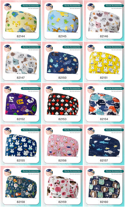 Cartoon Printed Operating Room Doctor Work Scrub Hat Pharmacy Dentistry Clinic Surgical Cap Adjustable Medical Nurse Accessories