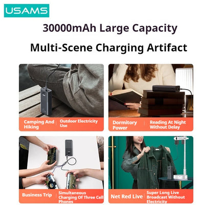 USAMS 30000mAh Power Bank 65W USB-C/A Fast Charging Portable External Battery Mobile PowerBank For iPhone16 Pro MacBook Laptop