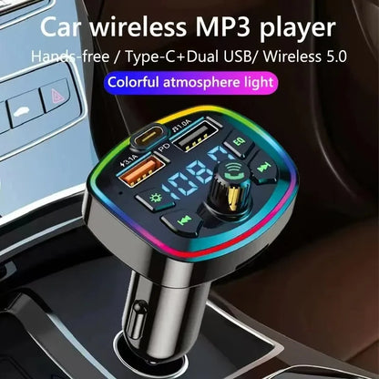 Car Charger FM Transmitter BT 5.0 Hands Free True 3.1A Dual USB Port PD Fast Charging MP3 Music TF Card U disk AUX Player
