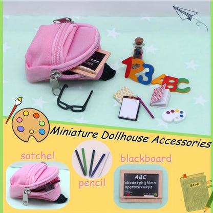 Miniature School Supplies for Dollhouse Toy Mini Home Miniature Model DIY Doll Accessories Canvas Backpack Desk Chalkboard