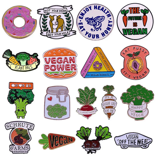 Vegan Interesting vegetarianism Enamel Pins Vegan off the meat Metal Brooch Badge Fashion Jewellery Backpack Accessory Gifts