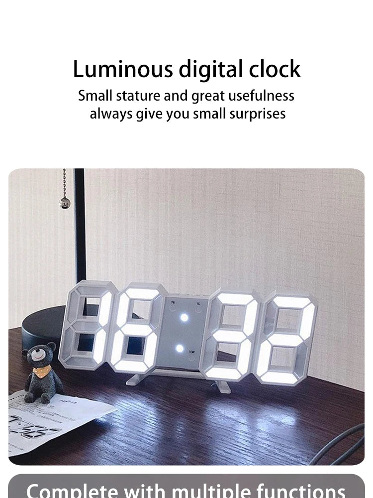 3D Digital Silent Clock Luminous Desktop Alarm Clock Digital Wall Clock Simple Clock Ornament
