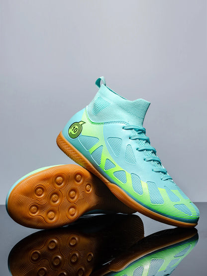 Men's Sports IC Indoor Flat Bottomed Football Shoes Adult High-Tops Wear Resisting Training Shoes Teenagers Non Slip Shoes