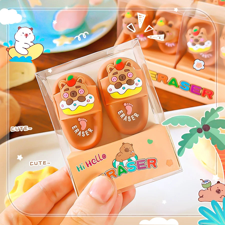 school teacher gift back to school supplies Aesthetic cute stationery Kawaii capybara funny erasers Slippers rubber cute things