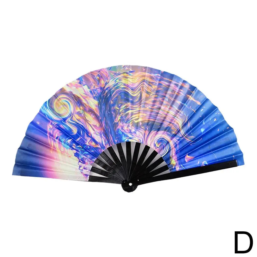 33cm Large Folding Hand Rave Fan Chinease/Japanese Gifts Fan Dance Music Colorful Fan Festival Fan Gradient Reflective Fold