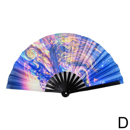 33cm Large Folding Hand Rave Fan Chinease/Japanese Gifts Fan Dance Music Colorful Fan Festival Fan Gradient Reflective Fold