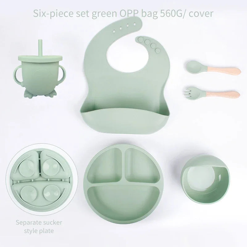 6PCS Baby Silicone Meal Set, Children Meal Training Set, Cutlery Baby Feeding, Kids Plate Baby Bowl, Silicone Plates Dishes