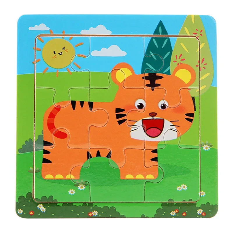3D Puzzles Cartoon Animals Wooden Montessori Game Kids Cognitive Jigsaw Puzzle Baby Toys Educational Toys for Children Toddler