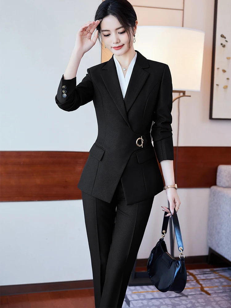Office Ladies Pant Suit Women Black Blue Wine Female Business Work Wear Jacket Blazer and Trouser Formal 2 Piece Set