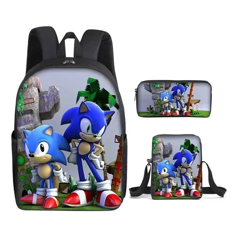 HOT 3PC-SET Sonic Backpack Primary and Secondary School School Bags  Anime Cartoon School Bags Best Gifts for Kids Mochila