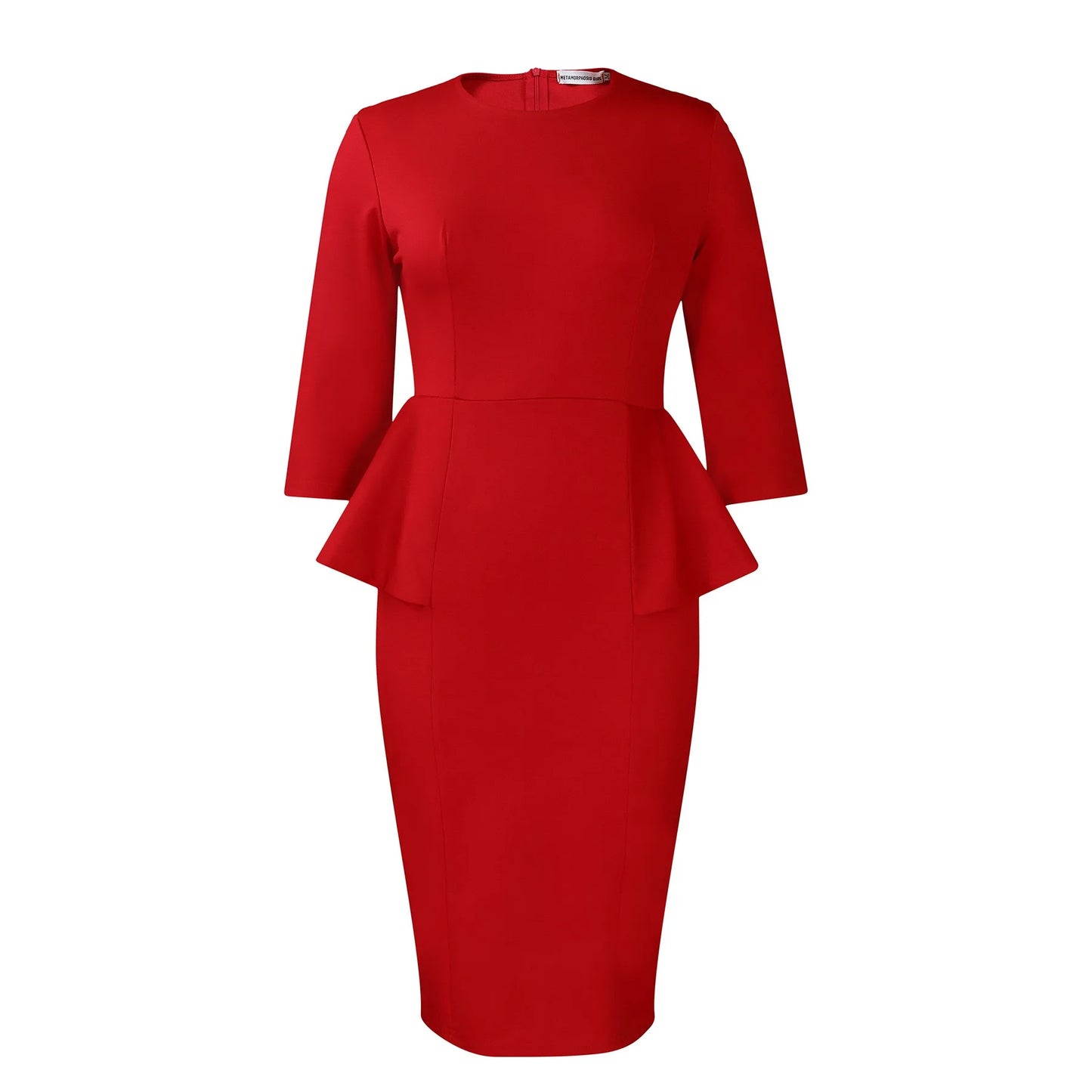 Elegant Office Dresses for Woman O Neck Full Sleeve Sheath Ruffles Package Hips Mid Calf Professional Business Work Dress Midi