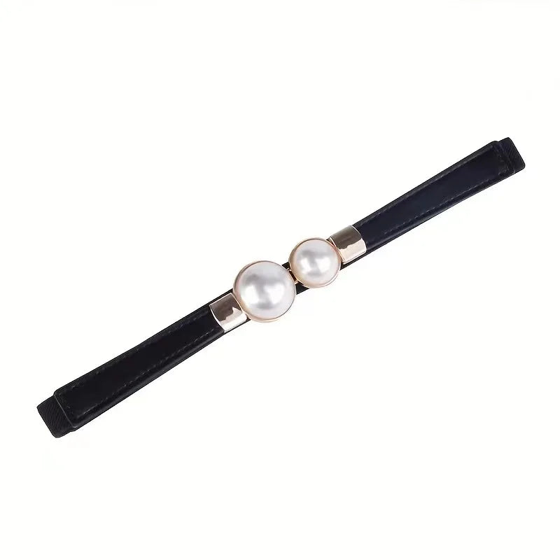 Elegant Double Pearls Buckle Elastic Women Belts Thin Straps Lady Girl Dress Skirt Decor Waistbands Trouser Decoration GM113