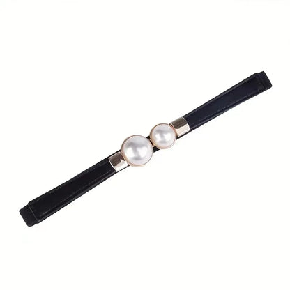 Elegant Double Pearls Buckle Elastic Women Belts Thin Straps Lady Girl Dress Skirt Decor Waistbands Trouser Decoration GM113